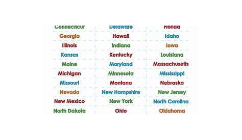 list of states in alphabetical order printable