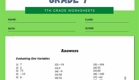 grade 7 algebra worksheets