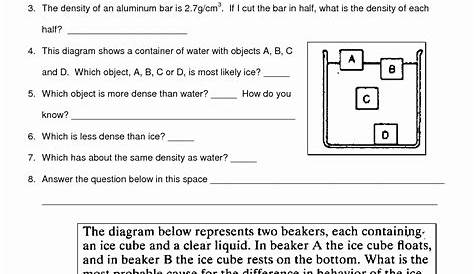 science density worksheet answers