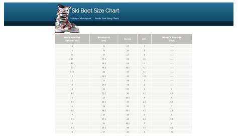 ski boot mondo size chart