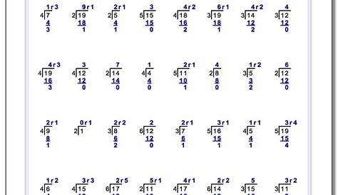 single digit division worksheets