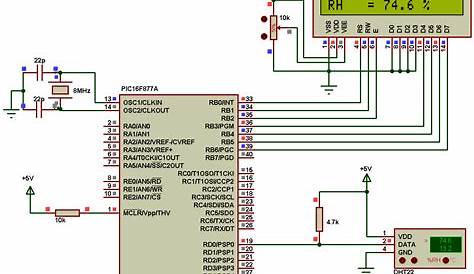 PIC16F877A and DHT22 (AM2302, RHT03) sensor Proteus simulation