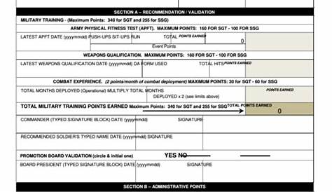 Army Promotion Point Work Sheet - Army Military