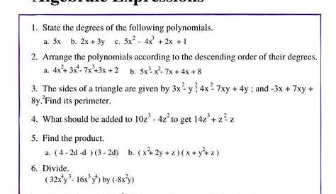 math algebraic expressions worksheet