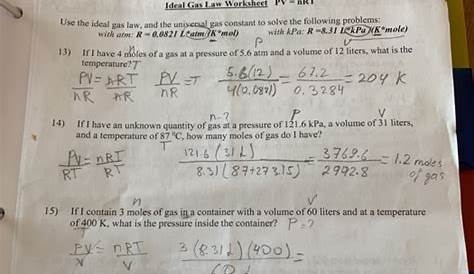 Solved Date: Ideal Gas Law Worksheet PV-nRT Use the ideal | Chegg.com