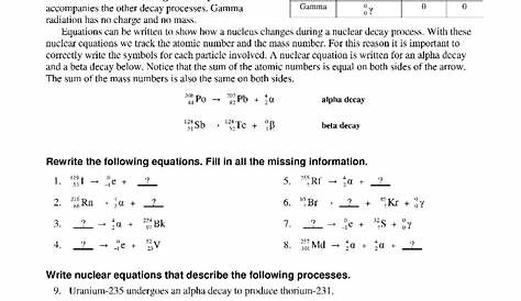 nuclear equations worksheet with answers