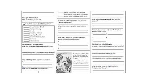 American Imperialism 5 Page Worksheet for The Gateway to U.S History Book