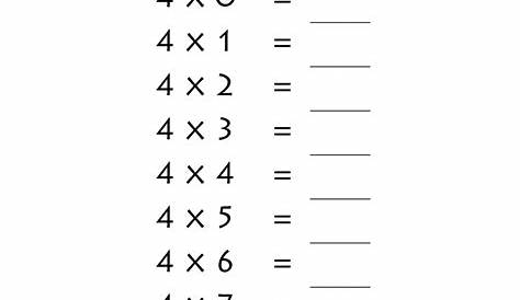 four times table worksheet