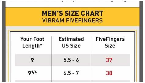 vibram fivefingers size chart