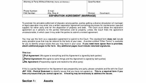 separation agreement template pdf