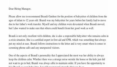 babysitter recommendation letter sample