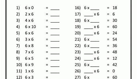 multiplication by 6 worksheet