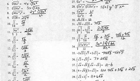 Simplifying Radical Expressions Worksheet Algebra 1 Answers - Jay Sheets