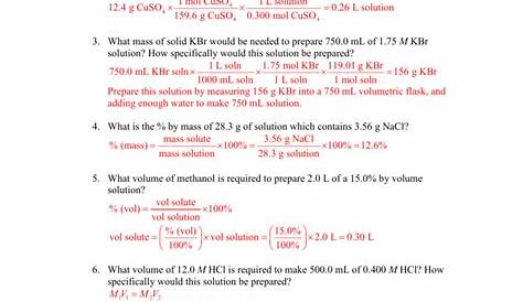 molarity worksheet answer key chemistry