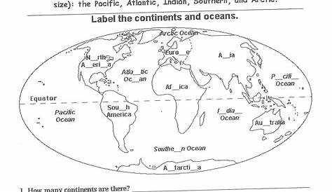 worksheets for continents and oceans
