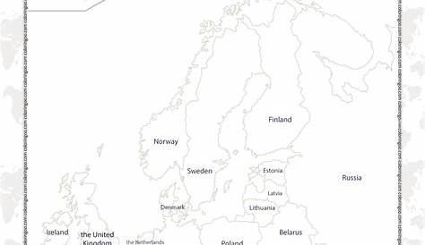 Printable Map of the Europe Countries Worksheet