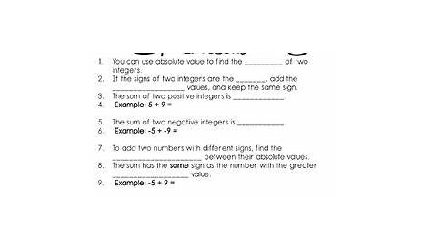 integers and absolute value worksheets