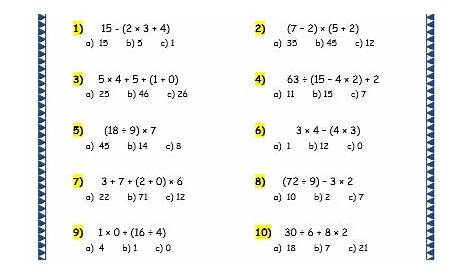 Grade 4 Maths Resources (1.8 Order of Operations Printable Worksheets