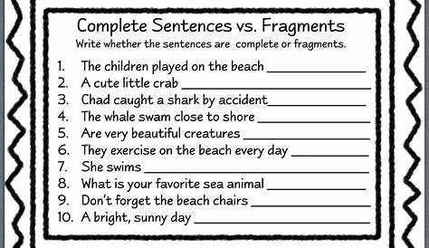 fragment sentence worksheet