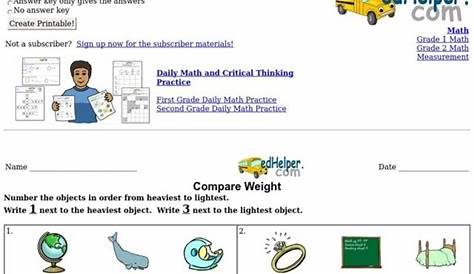 Compare Weight Worksheet for 3rd Grade | Lesson Planet