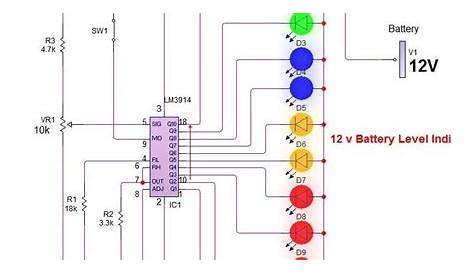 12v Battery Level Indicator circuit With 3914 ic, Battery charge Level