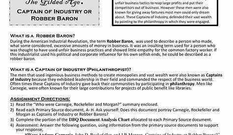 Captains Of Industry Or Robber Barons Worksheet - Printable Word Searches