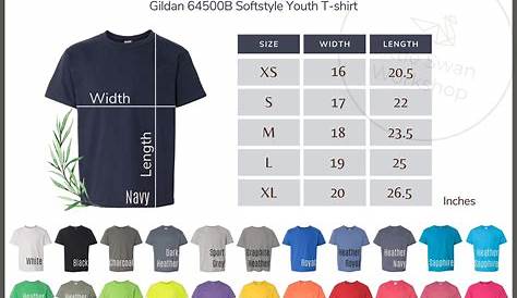 Gildan 64500B Color and Size Chart Gildan G645B Youth T-shirt - Etsy