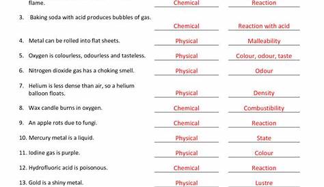 identify physical and chemical changes worksheet