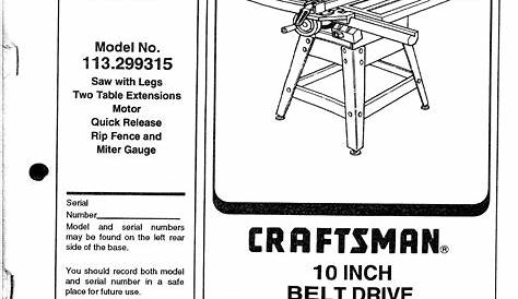 Craftsman 113299315 User Manual 10 BELT DRIVE TABLE SAW Manuals And