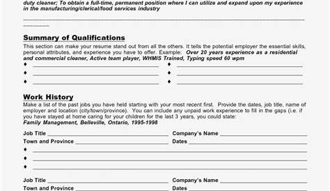 Resume Worksheet For Adults — db-excel.com