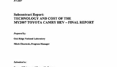 Technology and Cost of the Model Year (MY) 2007 Toyota Camry HEV Final