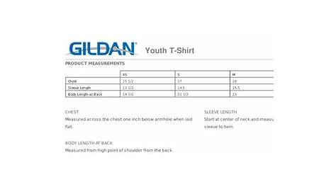 youth t shirt size chart gildan