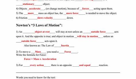 Motion And Force Unit Worksheets Answers