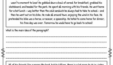 main idea third grade worksheet