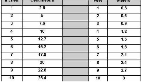 feet to meters conversion chart printable