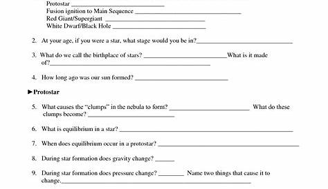 life cycle of a star worksheet