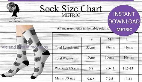 Socks Size Chart METRIC SPOKE Generic Socks on Printify Size | Etsy