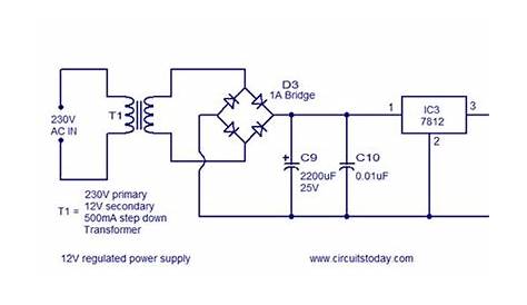 Circuit Diagram of Rectifier and 7812 12V Power Regulator | Circuit