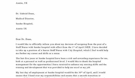 resignation letter free sample for nurses