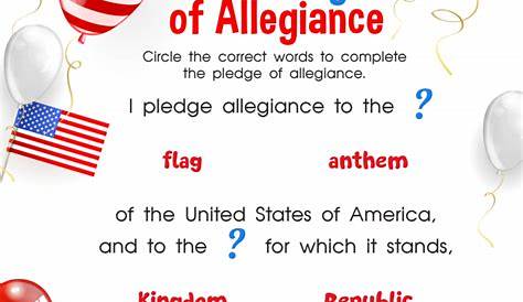 Pledge Of Allegiance Words Printable For Kids