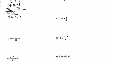 simple one step equations worksheet