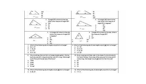 Triangles - Missing Angles and Inequality Theorem Worksheet by Erika Adams