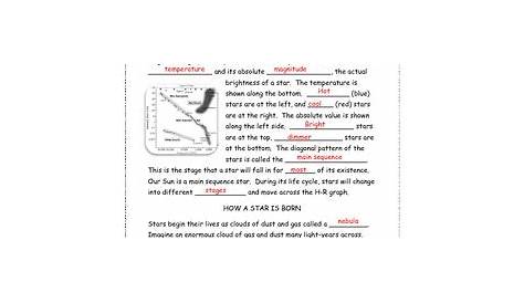 life cycle of a star worksheet pdf