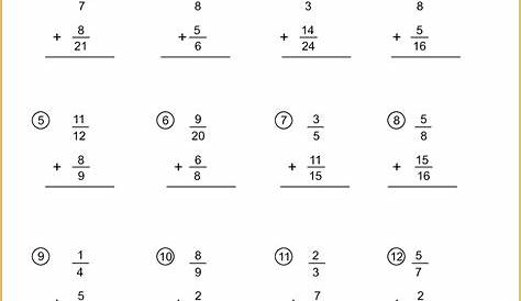 subtracting unlike fractions worksheets