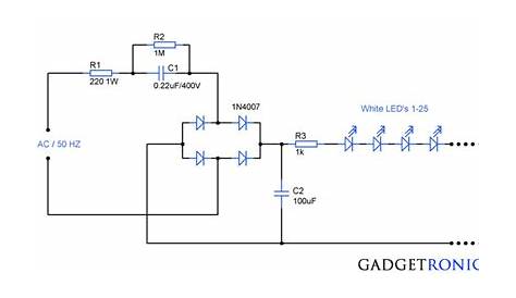 230V AC mains operated LED light circuit diagram - Gadgetronicx