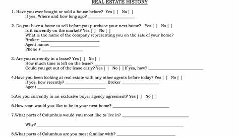printable real estate buyer questionnaire form