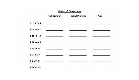 order of operation worksheets