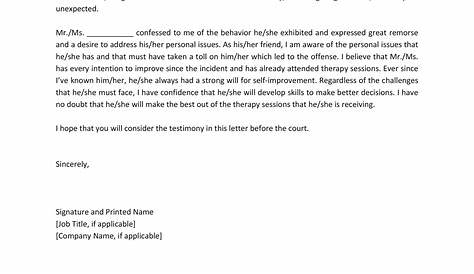 Sample Character Letter To Judge Before Sentencing For Your Needs