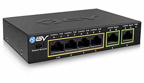 BV-Tech 4 Port PoE+ Switch with 2 Ethernet Uplink and Extend Function - 60W - 802.3at + 1 High
