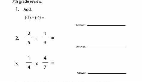 seven grade math worksheet